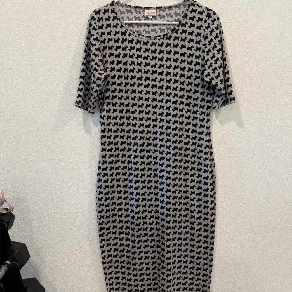 LuLaRoe Black and Gray Midi Dress Scottie dog Julia